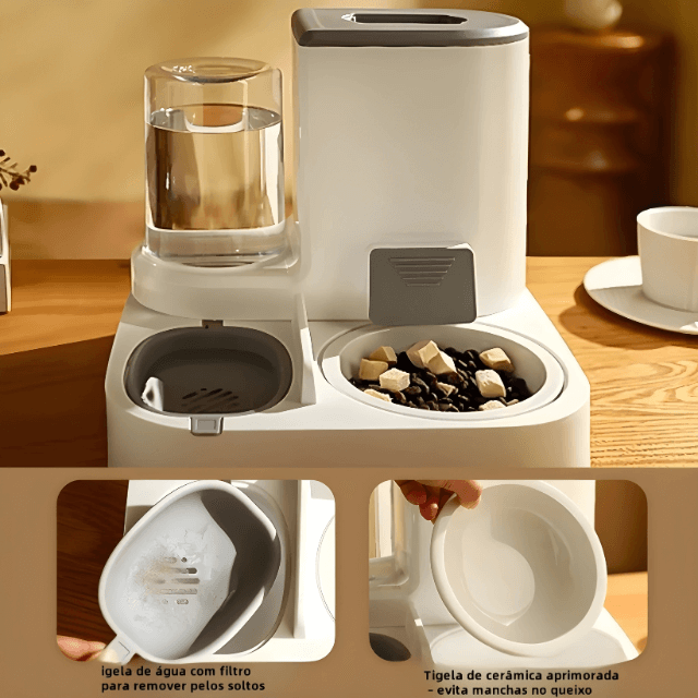 Bebedouro e Comedouro Automático 2 em 1 para Cães e Gatos – Sem Energia e com Filtro | ForPatas