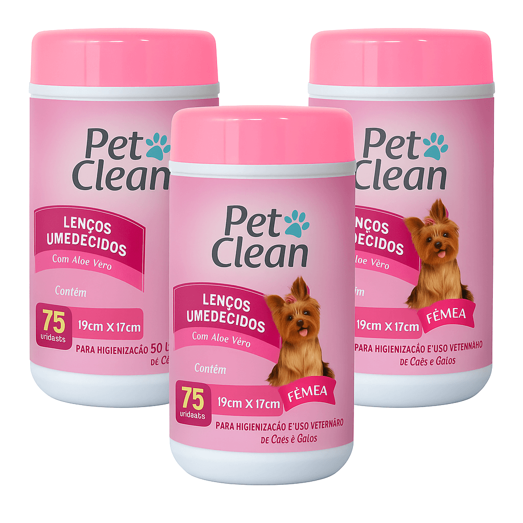 Kit com 3 Pacotes de Lenços Umedecidos para Pets – Higiene Rápida e Segura