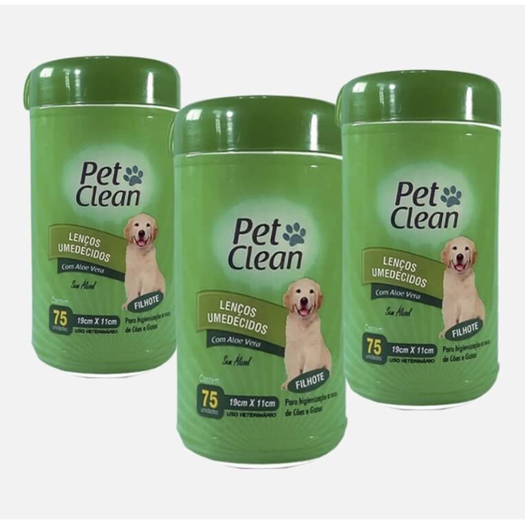 Kit com 3 Pacotes de Lenços Umedecidos para Pets – Higiene Rápida e Segura
