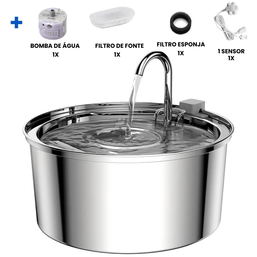 Bebedouro Inoxidável e Fonte com Filtro Tripla Ação 3,2L - Lupzy™