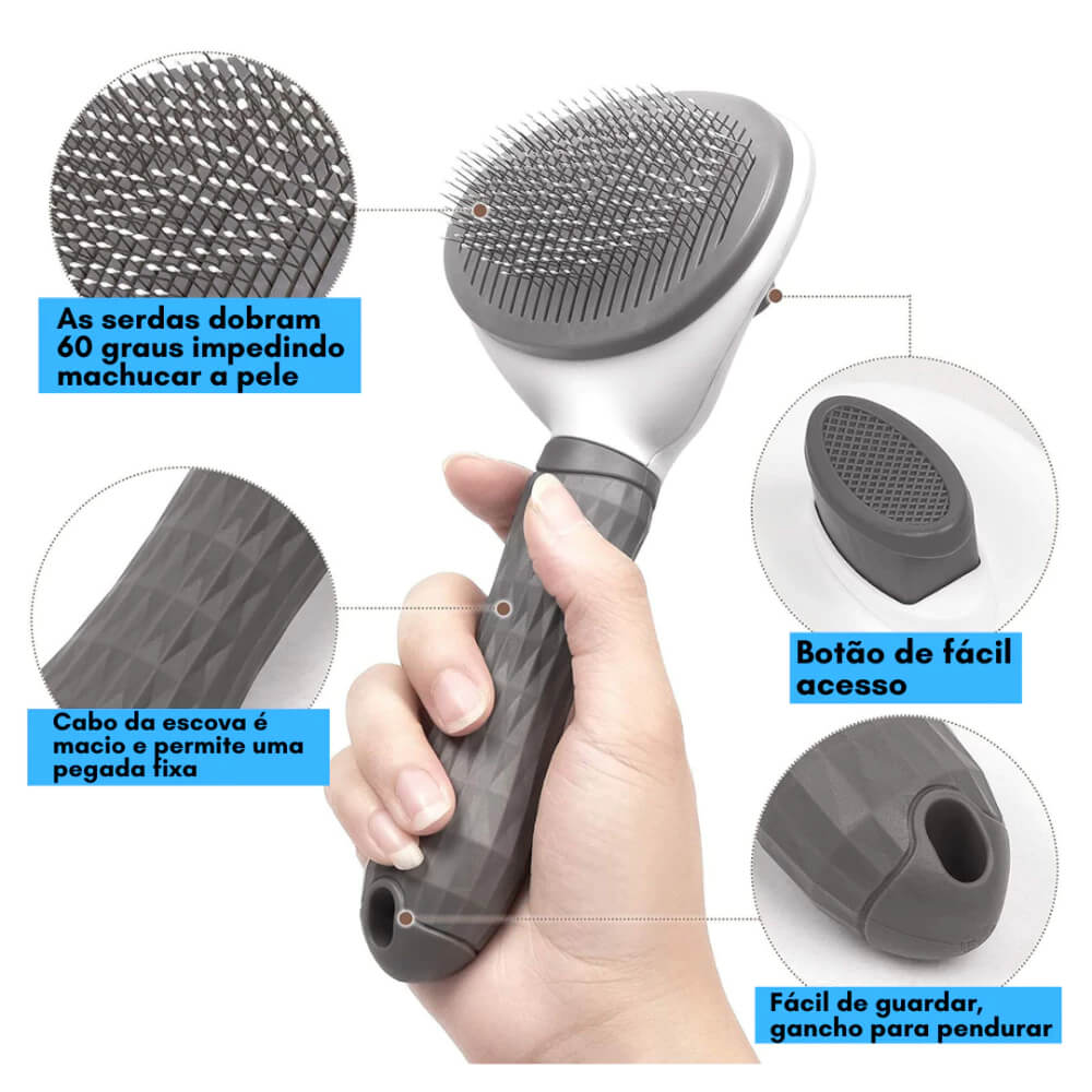 Escova Pente Pet em Plástico e Metal Petzen™ | Remove Pelos com Conforto