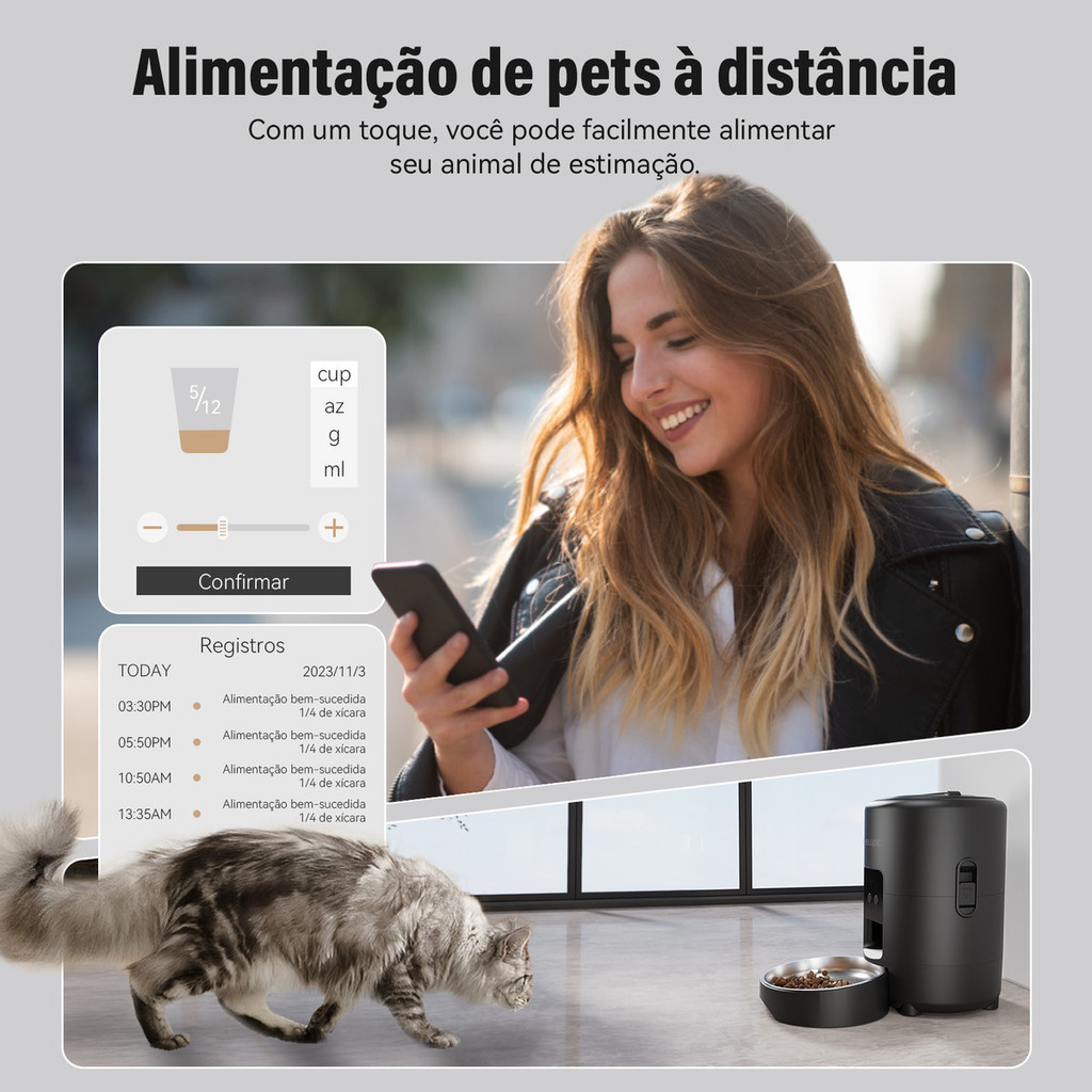 Comedouro Automático Newpet 2L com Wi-Fi e Controle por APP | Voz + Alimentação Programada