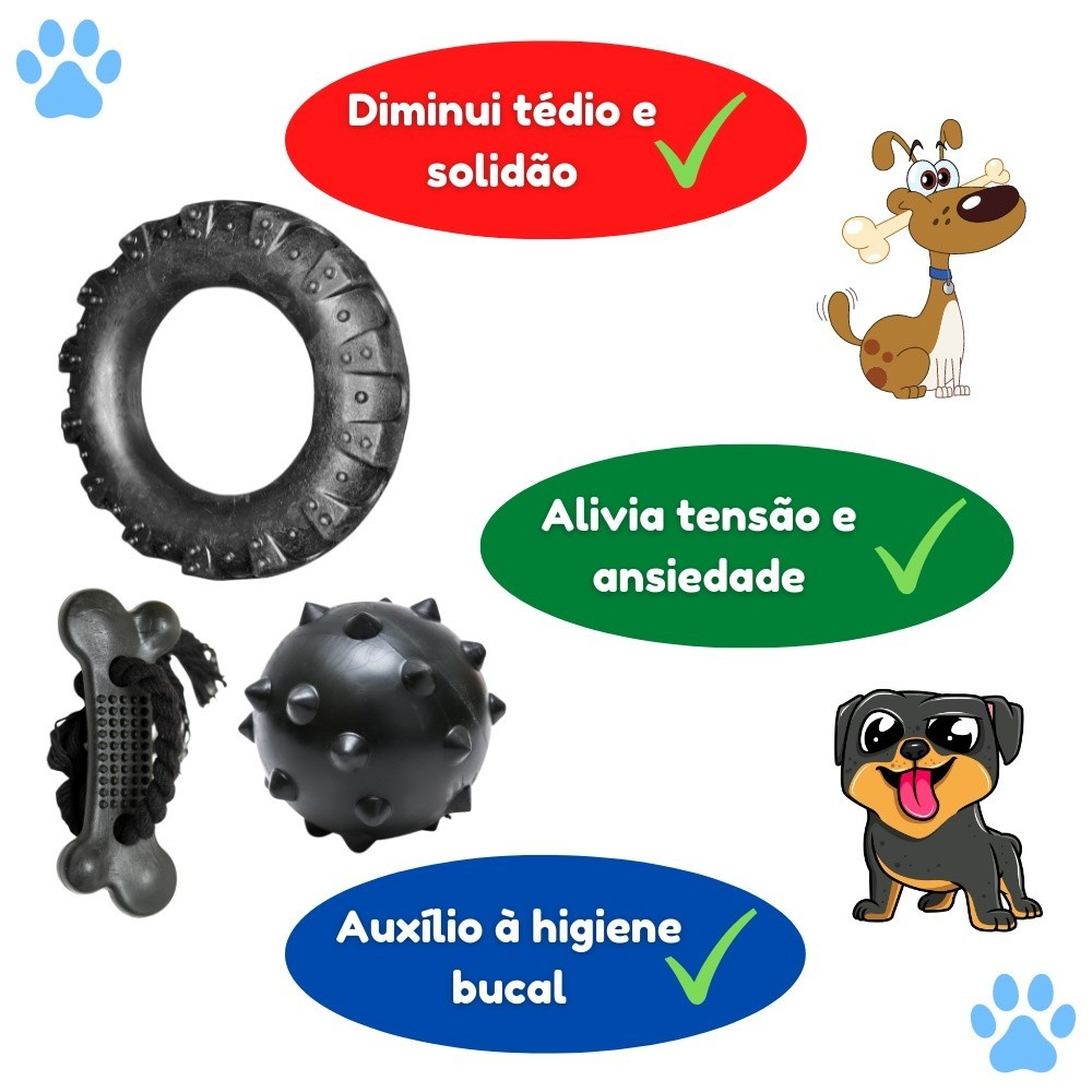 Kit Mordedor Resistente com Pneu, Osso e Bola Cravo para Cães – Lupzy™