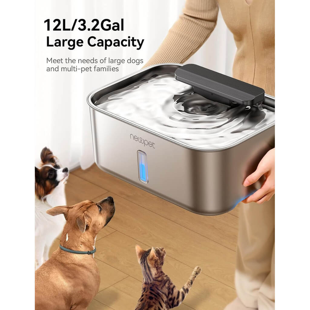 Bebedouro Inox Newpet 12L para Cães e Gatos – Grande Capacidade e Filtro Extra | ForPatas