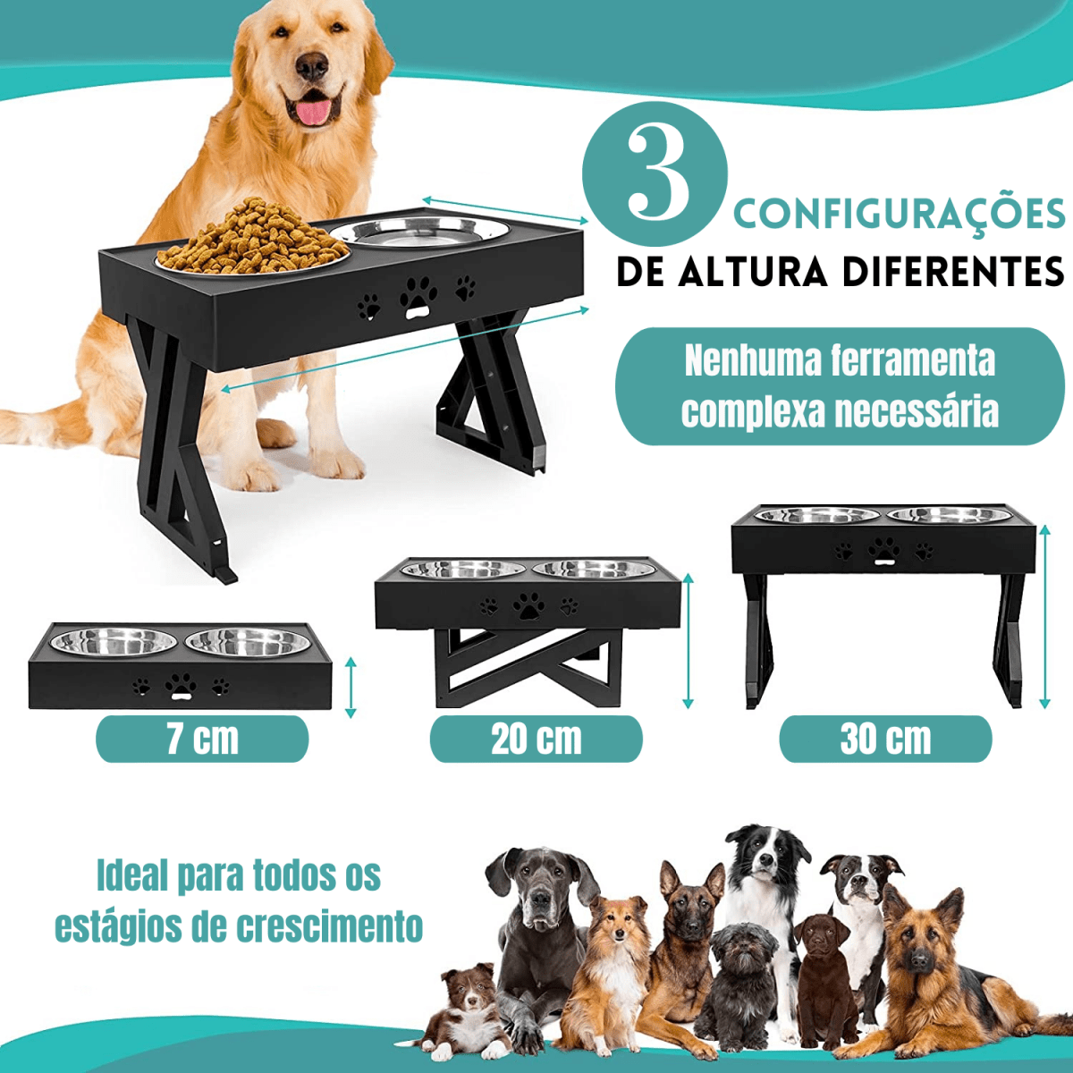 Tigela Ajustável 3 Alturas Grow - Pawzly™